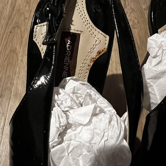Adrienne Vittadini AV-Perry Women Black Patent Peep Toe Slingback Heels sz 7.5 - Picture 7 of 9